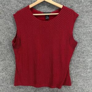 Made In Heaven Top Women 1X Plus Red Polka Dot Sleeveless Wide Strap Casual